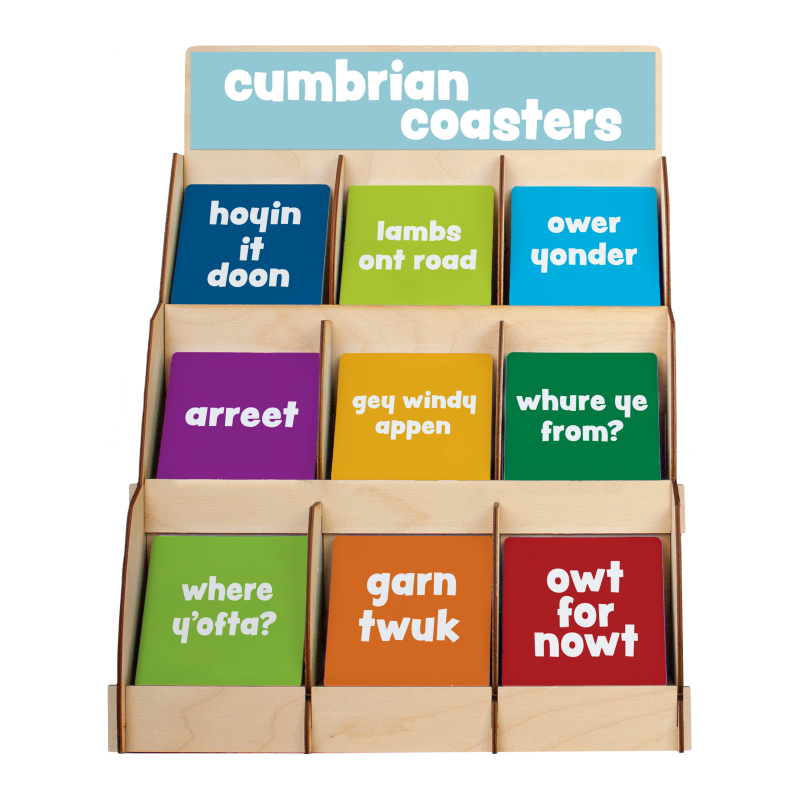 9 pocket coaster display stand cumbrian dialect