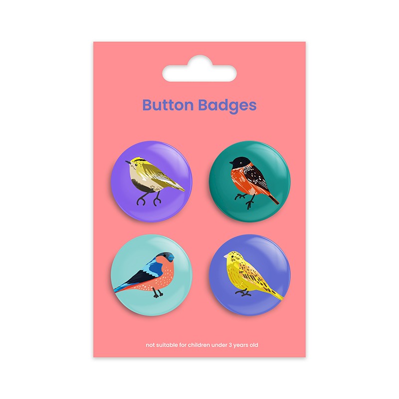 Birds Set of 4 x 38mm Button Badges