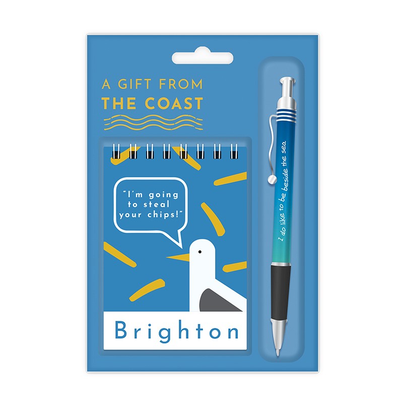 notepad seaside pen seagull chips