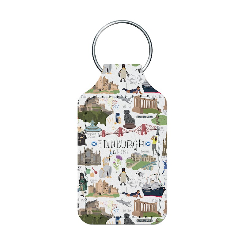Edinburgh pattern leather keyring