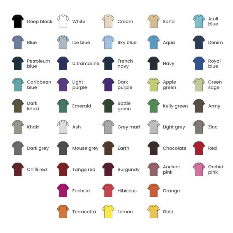 colour t shirt swatches